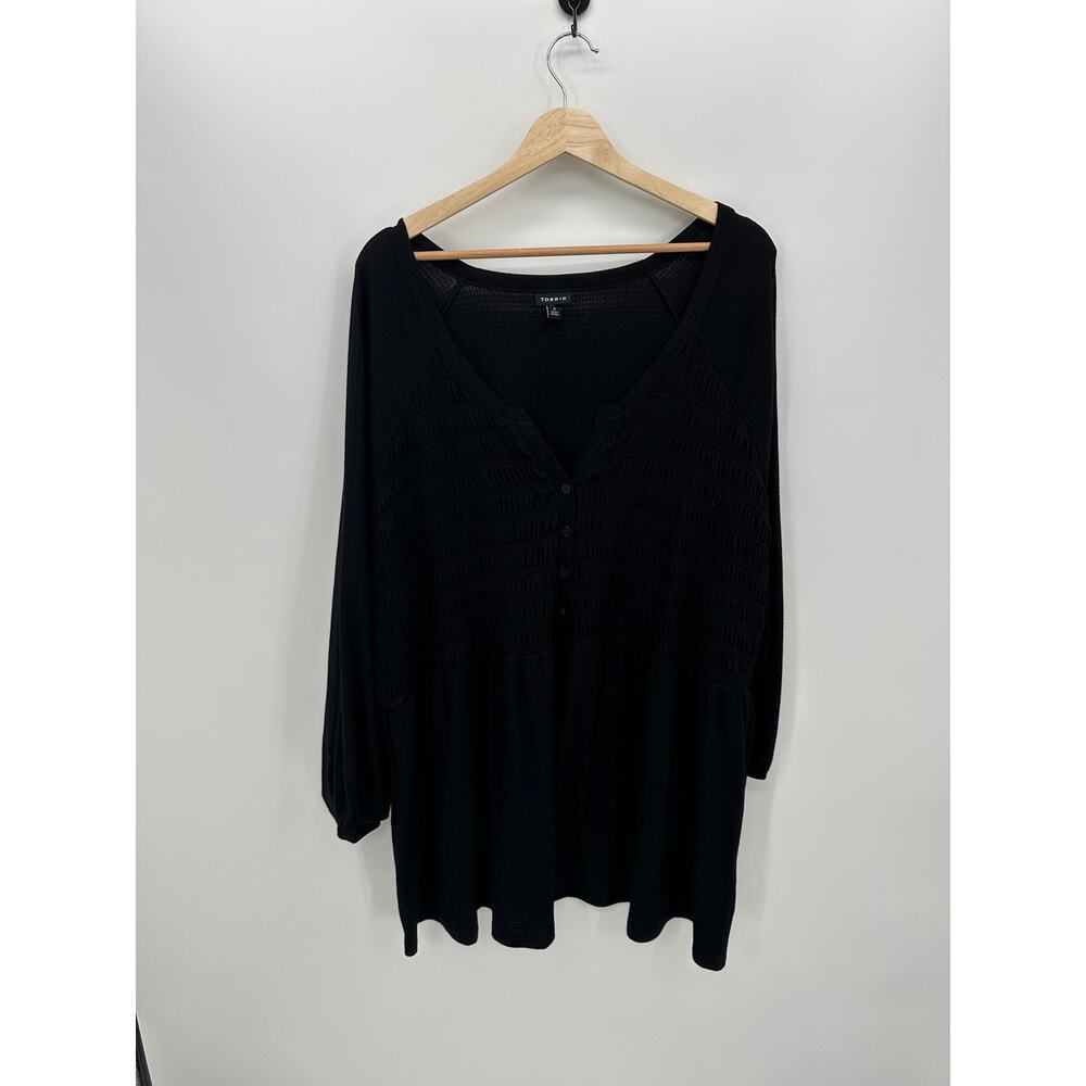 Torrid Black Smocked Babydoll Top Size 5X Black Witchy Whimsigoth Capsule Button